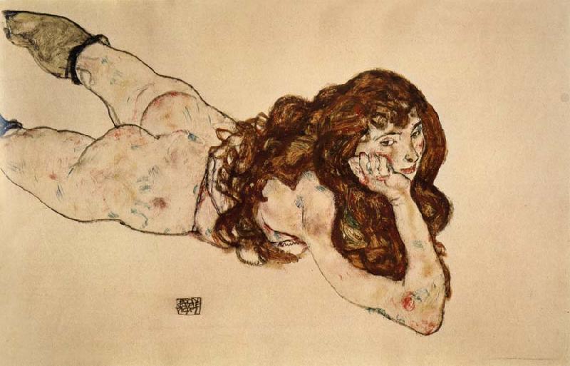 Egon Schiele Female Nude Lying on  Her Stomach oil painting image
